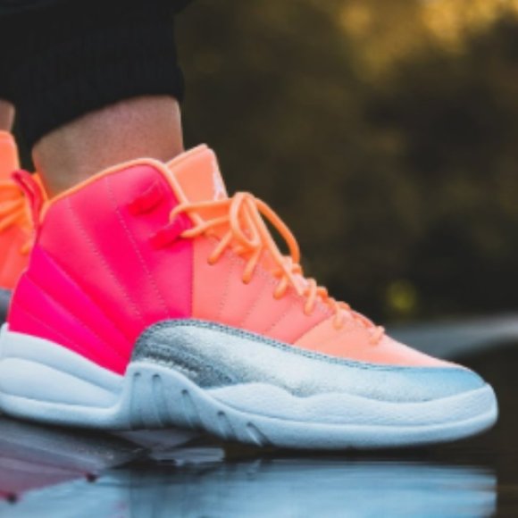 pink peach silver jordans